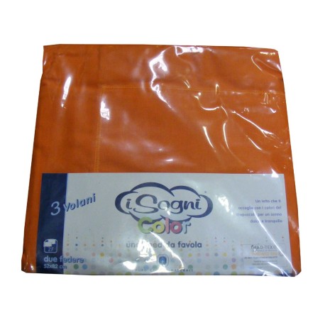 COPPIA FEDERE CUSCINO 3 VOLANI TINTA UNITA COLOR I SOGNI ARANCIO
