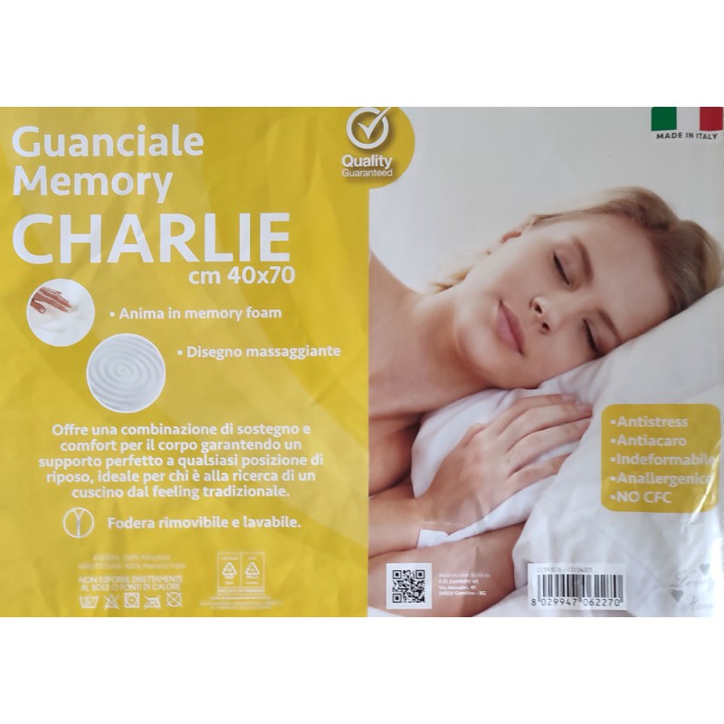 GUANCIALE MEMORY 40X70CM ANTIACARO CHARLIE LOVELY HOME - Msingrosso