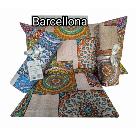 ASSORTITO 4 PEZZI COMPLETO LENZUOLA COTONE MATRIMONIALE DELICATO BARCELLONA HOME SWEET HOME