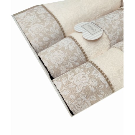 SET 5 PEZZI SPUGNA 2 ASCIUGAMANI + 2 OSPITE + 1 TELO BAGNO JACQUARD SHABBY HELEN