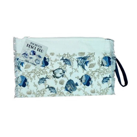 POCHETTE COTONE CON ZIP PESCI BLU PEZZOLI