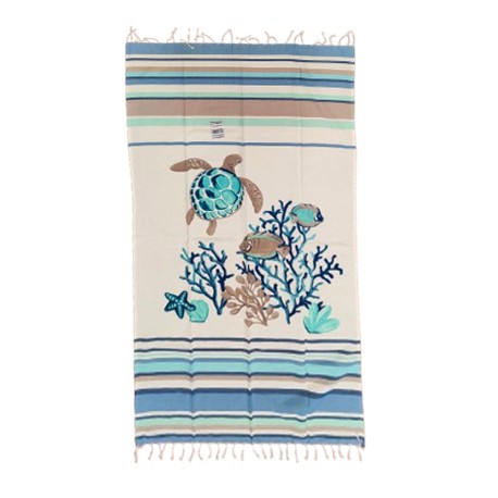 TELO MARE FOUTA CON FRANGE 100X180CM TARTARUGHE CORALLI ART DECO