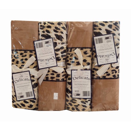 ASSORTITO 4 PEZZI COMPLETO LENZUOLA COTONE MATRIMONIALE DELICATO LEOPARDATO HOME SWEET HOME