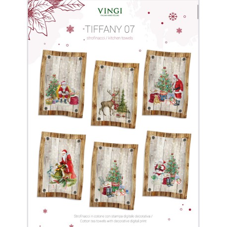 CONFEZIONE 6 PEZZI ASSORTITI STROFINACCI 55X80CM COTONE DIGITALE NATALE TIFFANY 07 VINGI