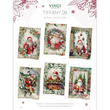 CONFEZIONE 6 PEZZI ASSORTITI STROFINACCI 55X80CM COTONE DIGITALE NATALE TIFFANY 08 VINGI