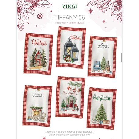 CONFEZIONE 6 PEZZI ASSORTITI STROFINACCI 55X80CM COTONE DIGITALE NATALE TIFFANY 06 VINGI