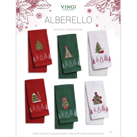 STROFINACCI SPUGNA COTONE RICAMATO CONF. 3 PEZZI NATALE ALBERELLO VINGI