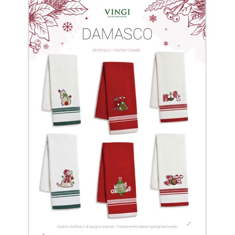 STROFINACCI SPUGNA COTONE RICAMATO CONF. 3 PEZZI NATALE DAMASCO VINGI