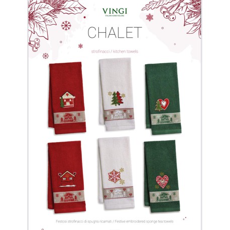 STROFINACCI SPUGNA COTONE RICAMATO CONF. 3 PEZZI NATALE CHALET VINGI