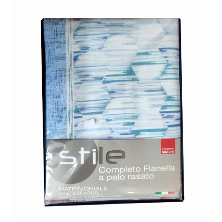 COMPLETO LENZUOLA FLANELLA SFIZIO STILE IMBERTI AZZURRO