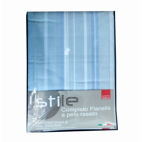 COMPLETO LENZUOLA FLANELLA TEXTURE STILE IMBERTI AZZURRO