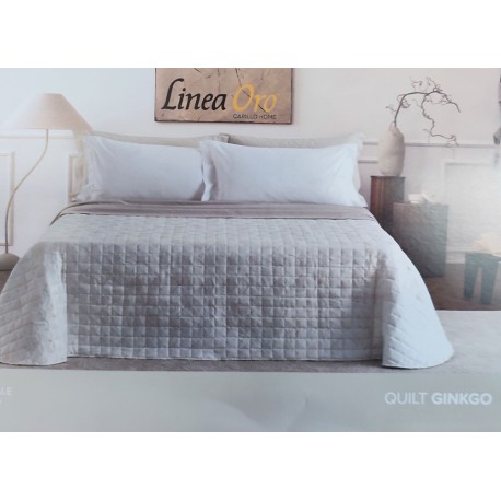 TRAPUNTINO MICROFIBRA MATRIMONIALE RASO JACQUARD GINKGO LINEA ORO
