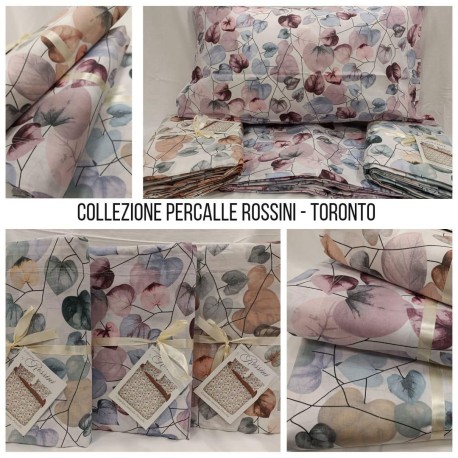 2 PEZZI COMPLETO LENZUOLA MATRIMONIALE COTONE PERCALLE ROSSINI TORONTO HOME SWEET HOME
