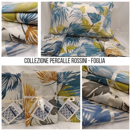 2 PEZZI COMPLETO LENZUOLA MATRIMONIALE COTONE PERCALLE ROSSINI FOGLIA HOME SWEET HOME