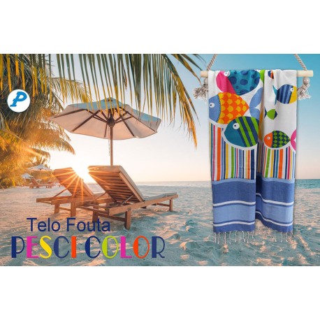 TELO MARE PAREO FOUTA 100X200CM PESCI COLOR PEZZOLI
