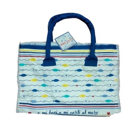 BORSA DA MARE COTONE CON ZIP LOVE FISH PEZZOLI