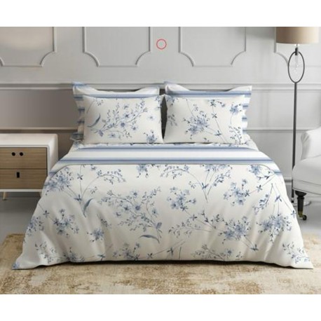 COMPLETO LENZUOLA MATRIMONIALE PERCALLE COTONE FIORELLINI AZZURRO PEZZOLI