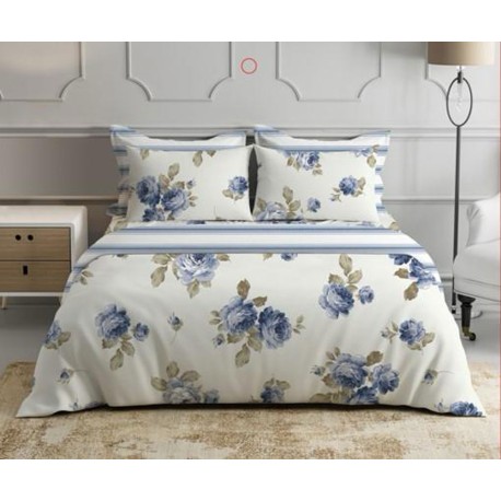COMPLETO LENZUOLA MATRIMONIALE PERCALLE COTONE ROSE AZZURRO PEZZOLI