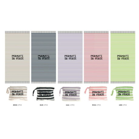ASSORTITO 10 PEZZI TELO MARE PAREO FOUTA 90X180CM CON POCHETTE FERIE SOPHIE