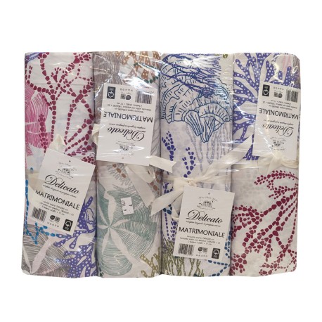 ASSORTITO 4 PEZZI COMPLETO LENZUOLA COTONE MATRIMONIALE DELICATO CORALLI CONCHIGLIE HOME SWEET HOME