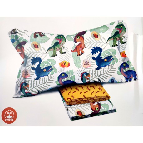 COMPLETO LENZUOLA SINGOLO COTONE DINOSAURI NOVIA