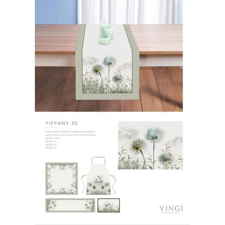 SET TOVAGLIA CENTRO RUNNER GREMBIULE FODERA CUSCINO COTONE DIGITALE TIFFANY 35 VINGI