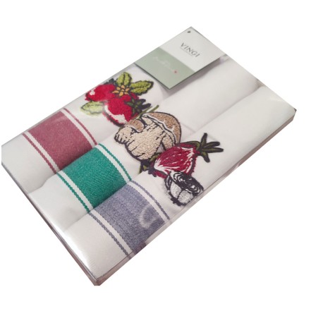 3 PEZZI STROFINACCI COTONE SPIGATO RICAMATO SPIGA FUNGHI VINGI
