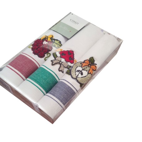 3 PEZZI STROFINACCI COTONE SPIGATO RICAMATO SPIGA UVA VINGI