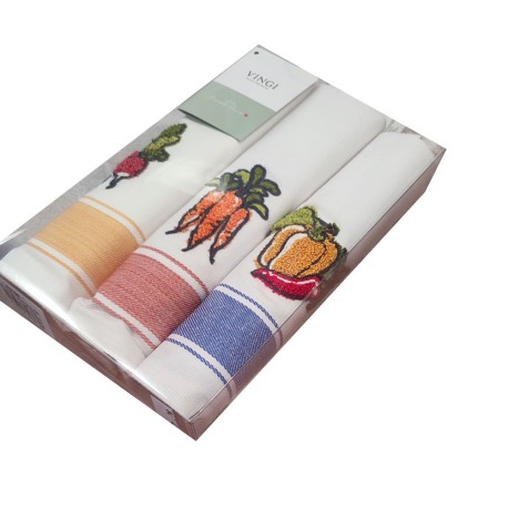 3 PEZZI STROFINACCI COTONE SPIGATO RICAMATO SPIGA CAROTE VINGI