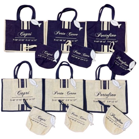 OFFERTA!!! ASSORTITO 6 PEZZI POCHETTE + BORSA MARE JUTA DOLCE VITA GITIESSE