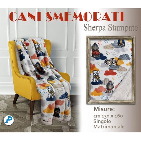 PLAID PILE STAMPATO AGNELLATO CANI SMEMORATI PEZZOLI