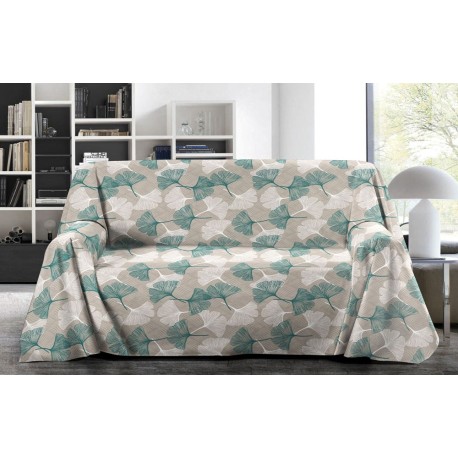 COPRITUTTO COTONE DISEGNO GINKO QUADRIFOGLIO VERDE