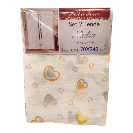 COPPIA TENDE STAMPATA CUORICINI NADIA VT GIALLO