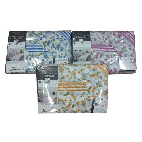 COMPLETO LENZUOLA FLANELLA MATRIMONIALE FIORELLINI MARINONI