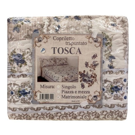 TRAPUNTINO IMBOTTITO MICROFIBRA FIORI TOSCA PEZZOLI AZZURRO