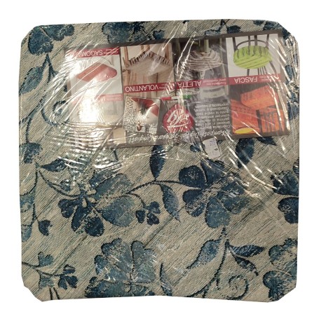 CONFEZIONE 2 PEZZI CUSCINI JACQUARD PER SEDIE  FASCE ELASTICHE FIORI FOGLIE EUROTEX BLU