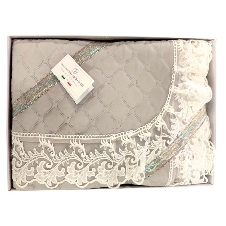 TRAPUNTINO MATRIMONIALE TULLE MACRAME' FEDERICA NAZARENO GABRIELLI GRIGIO