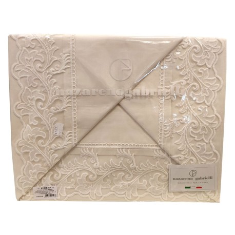 COMPLETO LENZUOLA COTONE MATRIMONIALE TULLE MACRAME' FEDERICA NAZARENO GABRIELLI AVORIO