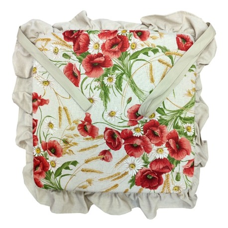 COPPIA CUSCINO SEDIA LACCI VOLANT 40X40CM PAPAVERO SPIGA PEZZOLI