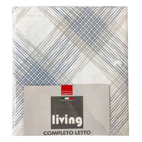 COMPLETO LENZUOLA COTONE QUEEN LIVING IMBERTI AZZURRO