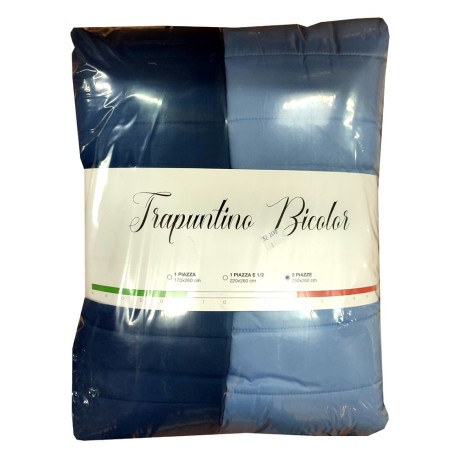 TRAPUNTINO MATRIMONIALE MICROFIBRA BICOLOR TINTA UNITA MARINONI AZZURRO-BLU