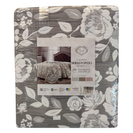 COPRILETTO MATRIMONIALE MICROFIBRA JACQUARD DOUBLE FACE SABASTOPOLI 3 SOPHIE GRIGIO