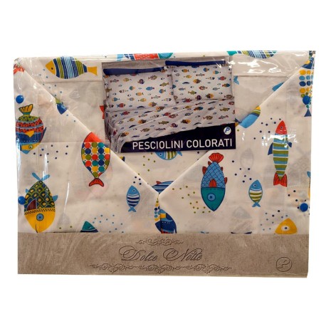 COMPLETO LENZUOLA COTONE PESCIOLINI COLORATI DOLCE NOTTE PEZZOLI