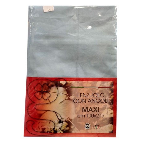 LENZUOLO SOTTO ANGOLI MATRIMONIALE MAXI 190X215CM COTONE TINTA UNITA QUADRIFOGLIO AZZURRO