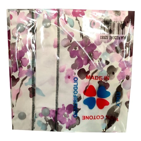 COPPIA FEDERE CUSCINO COTONE ACQUARELLO QUADRIFOGLIO