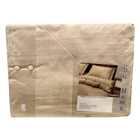 COMPLETO LENZUOLA MATRIMONIALE RASO DI COTONE TRIBECA D.G.HOME BEIGE