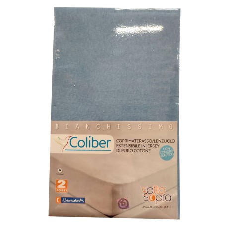 COPRIMATERASSO LENZUOLO ESTENSIBILE JERSEY MATRIMONIALE COTONE COLIBER BIANCALUNA ACQUA