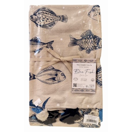TELO MARE FOUTA CON TASSEL 90X190CM BLUE FISH SOPHIE