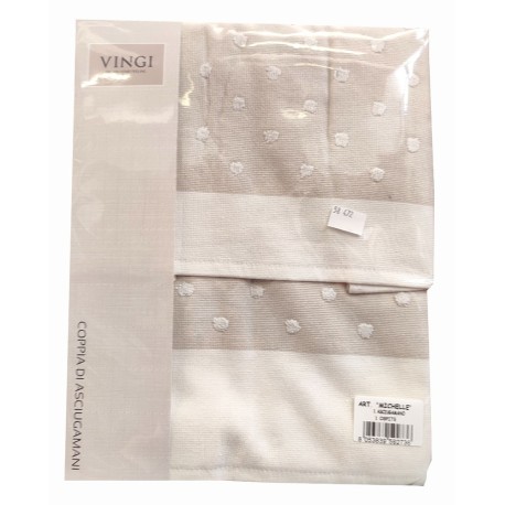 COPPIA SPUGNA ASCIUGAMANO + OSPITE RICAMATO POIS MICHELLE VINGI BEIGE