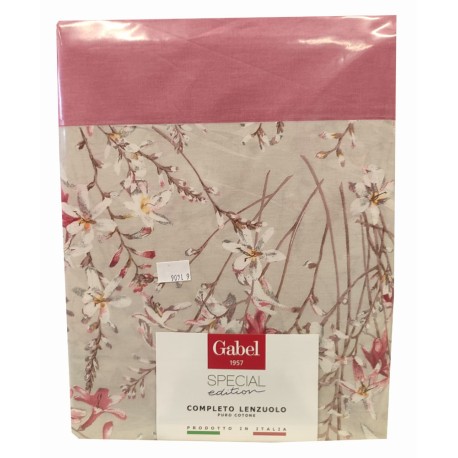 COMPLETO LENZUOLA MATRIMONIALE COTONE 58 FILI/CMQ GINEPRO GABEL ROSA